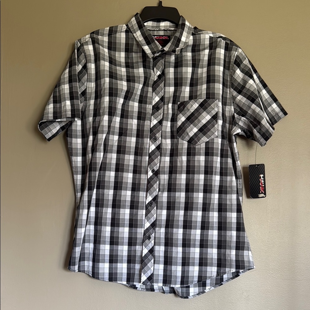 Men's Black and White Plaid Shirt